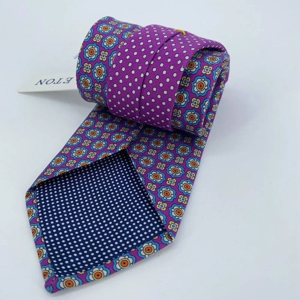 Eton Tie Men One Size Multi Patterned Silk Classic Luxury Necktie Italy Made NWT